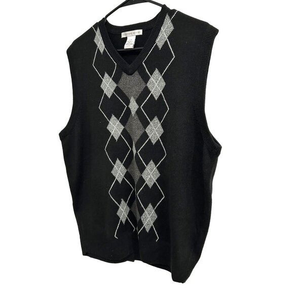 Geoffrey Beene Mens Argyle V Neck Sweater Vest Black Gray Size Large - Picture 3 of 8